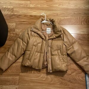 Abercrombie & Fitch tan vegan leather mini puffer